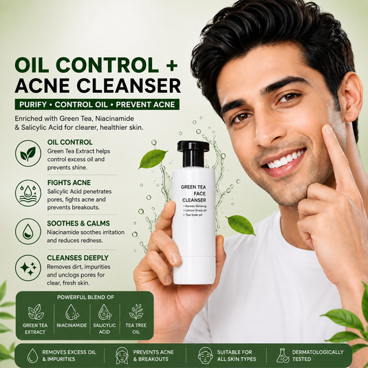 Men's Oil Control + Acne Cleanser  Enriched with Green Tea, Niacin-amide & Salicylic Acid